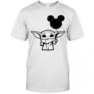 Baby Yoda Holding Balloon Mickey Mouse T-Shirt